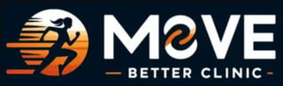 Move Better Clinic logo with running figure and orange motion lines on dark blue background